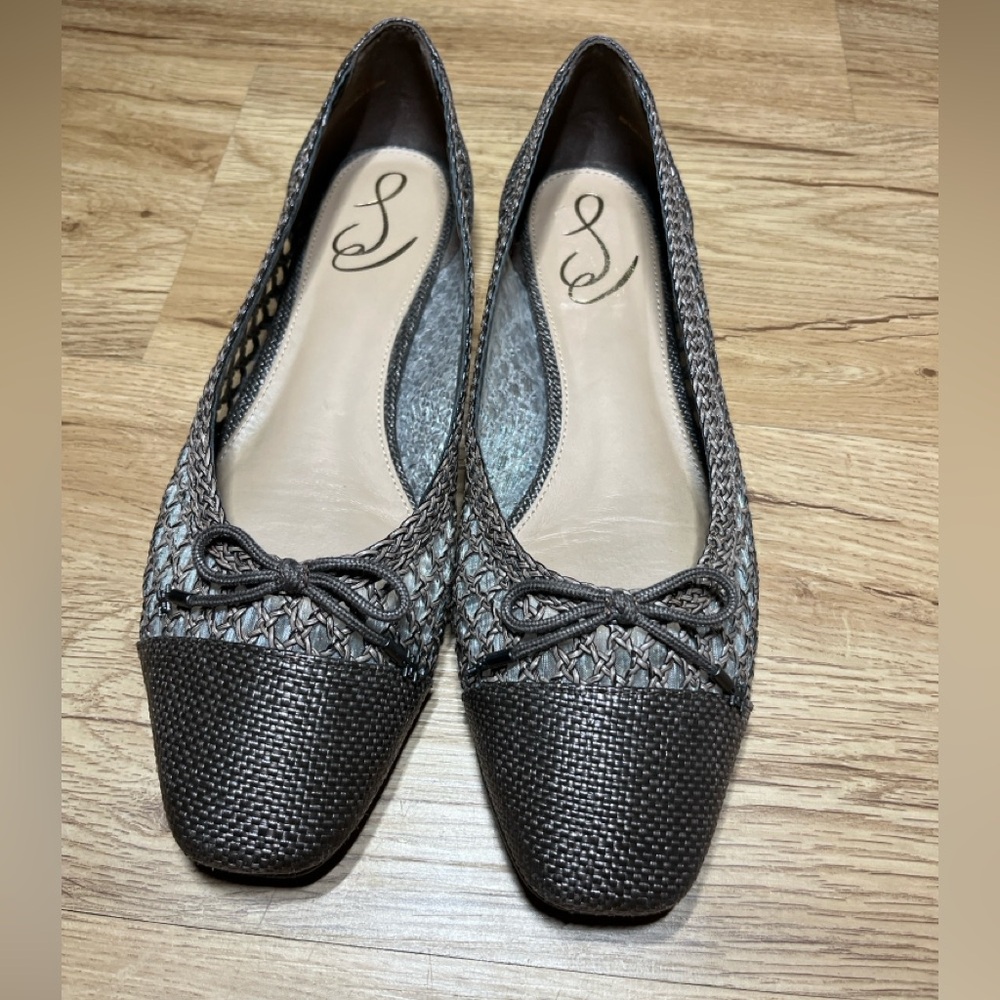Sam Edelman Woven Raffia Pointed Flats Size 10 Leather Lined Brown EUC